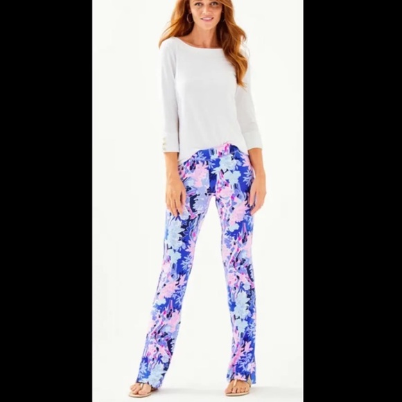 Lilly Pulitzer Mikayla Knit Pants Iris Blue Giraffic Park Giraffes S - Picture 1 of 8